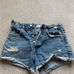 Zara Ripped Blue Jean Shorts
